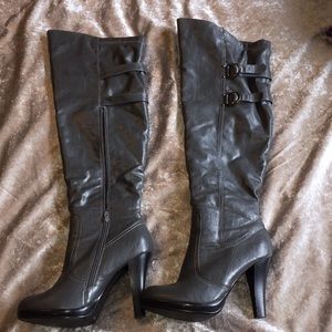 Knee high leather fur lined boots